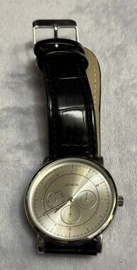 Geneva watch-black leather band-Stainless steel-Needs new battery